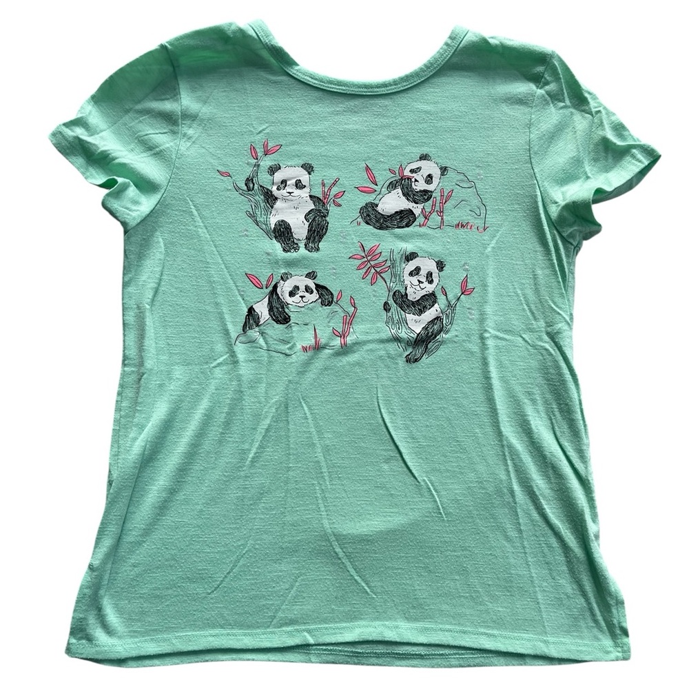 Mudd Girls' Mint Green Panda Graphic Tee, Size Youth L (10/12)